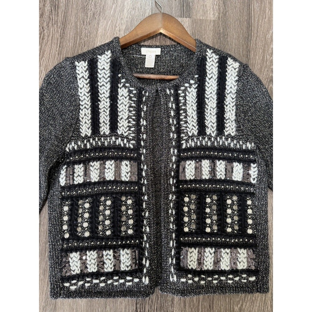 Chico's Embellished Open Front Cardigan Sweater Size 0 (S) Glam Festive Party - Picture 12 of 12